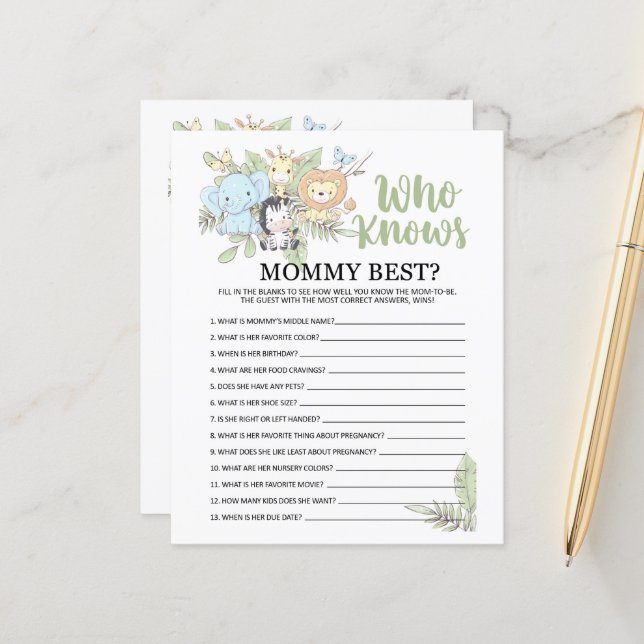 BabyShower Spel die Mama / Daddy op de rug kennen (Voorkant / Achterkant in situ)