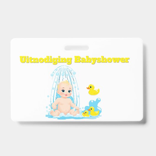 Babyshower Uitnodiging Badge - Schattige Baby en E (Voorzijde)