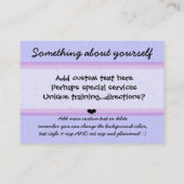 Babysit dagopvang. Kinderopvang.Paarse. Visitekaartje (Achterkant)