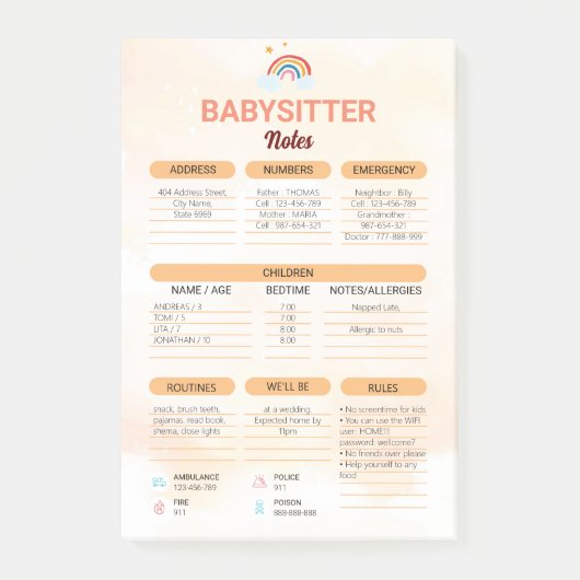 babysitbedrijf | Informatienota babysitter Post-it® Notes (Voorkant)