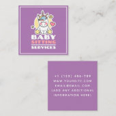 Babysitdiensten Schattigee Eenhoorn Professioneel  Vierkante Visitekaartje (Voorkant / Achterkant)