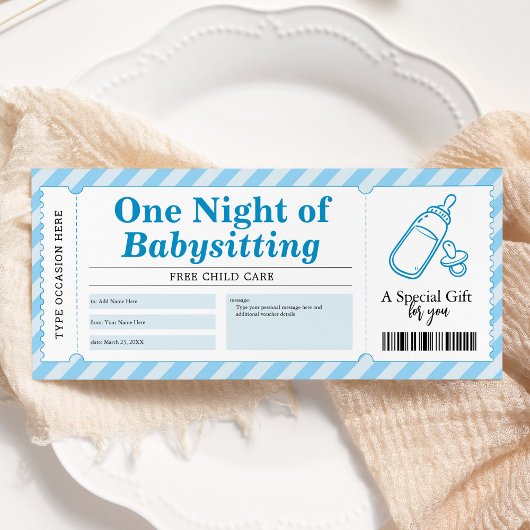 Babysitservice Blauwe Cadeaubon Kaart
