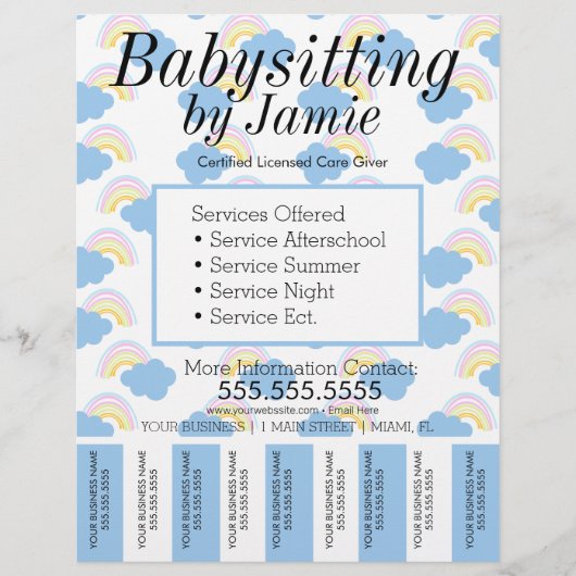Babysitten Kinderopvang Zakelijke Afscheur Strips Flyer (Voorkant)