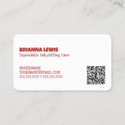 Babysitten QR Visitekaartje (Achterkant)