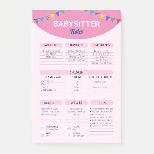 Babysitten Zakelijk | Babysitter Informatiebrief Post-it® Notes (Voorkant)