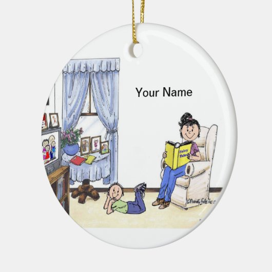 Babysitter, 1 jongen keramisch ornament (Links)