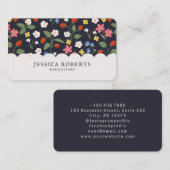 Babysitter aardbeienpatroon marine Visitekaartje (Voorkant / Achterkant)