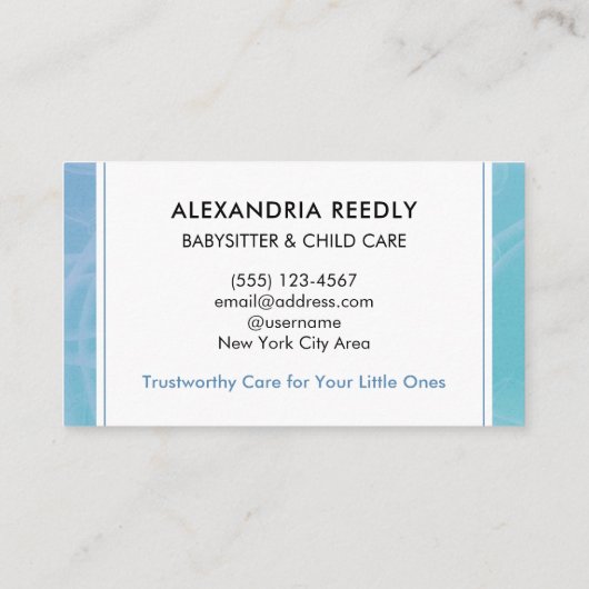 Babysitter Babysitting Kinderen Kinderopvang Schat Visitekaartje (Achterkant)