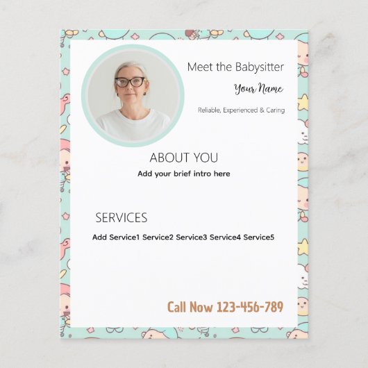 Babysitter Bewerkbare Zakelijke Flyer Met Foto (Voorkant)