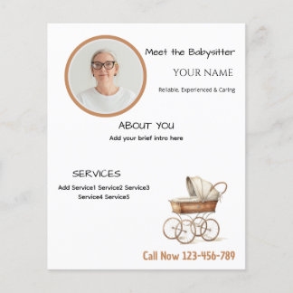 Babysitter bewerkbare zakelijke flyer met foto