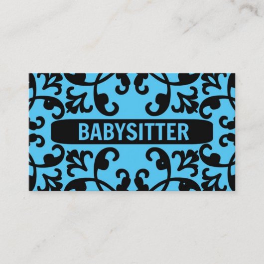 Babysitter Blue Damask Visitekaartje (Voorkant)