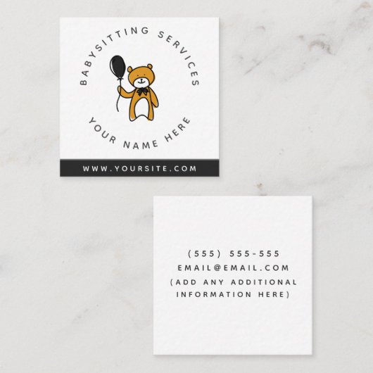 Babysitter Brown Teddy Bear Speelgoed Daycare Kind Vierkante Visitekaartje (Voorkant / Achterkant)