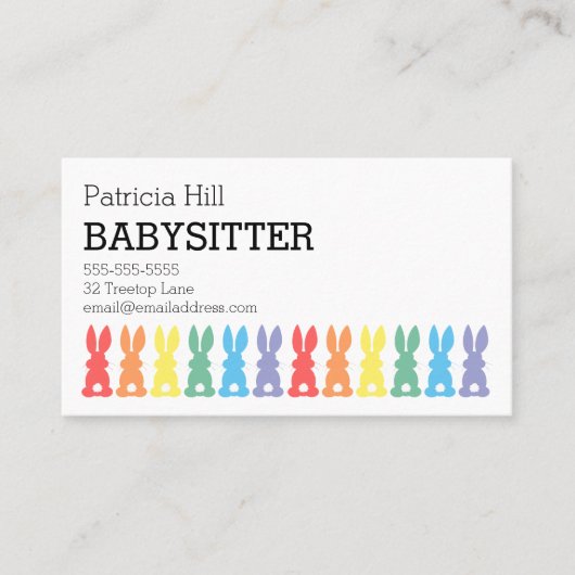 Babysitter Childcare Rainbow Bunny Silhouette Cute Visitekaartje (Voorkant)