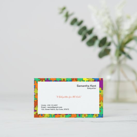 Babysitter Colorful Jigzaag Borders Visitekaartje (Staand voorkant)
