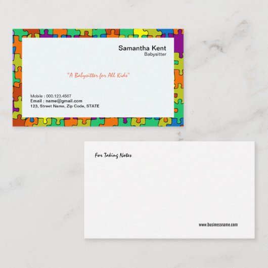 Babysitter Colorful Jigzaag Borders Visitekaartje (Voorkant / Achterkant)