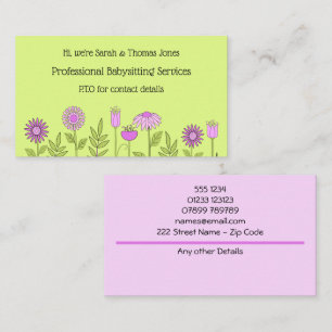 Babysitter Contact Bloemen Visitekaartje