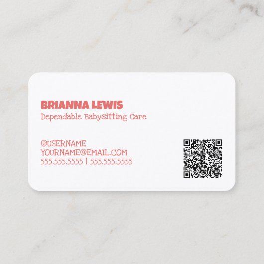 Babysitter Custom QR Visitekaartje (Achterkant)