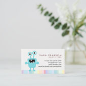 Babysitter Cute Cyan Monster Alien Business Card Visitekaartje (Staand voorkant)