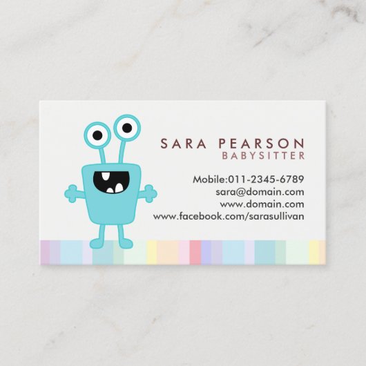 Babysitter Cute Cyan Monster Alien Business Card Visitekaartje (Voorkant)