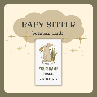 Babysitter Cute Floral Bunny Baby Visitekaartjes