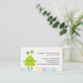 Babysitter Cute Green Monster Alien Business Card Visitekaartje (Staand voorkant)