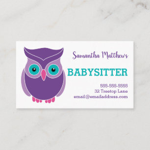Babysitter Cute Paarse Owl Childcare Provider Visitekaartje