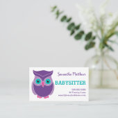 Babysitter Cute Paarse Owl Childcare Provider Visitekaartje (Staand voorkant)