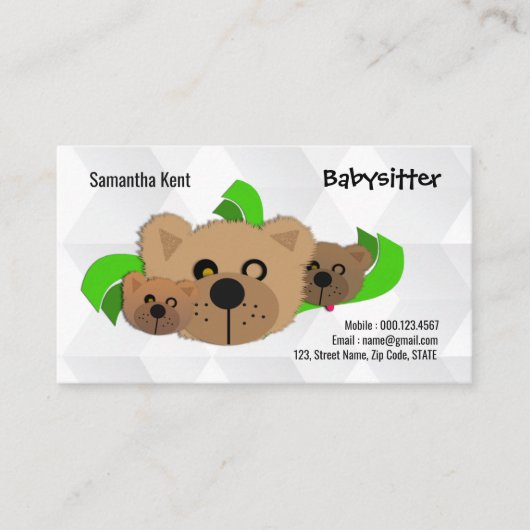 Babysitter Cute Teddy Bear Mama Cubs Visitekaartje (Voorkant)