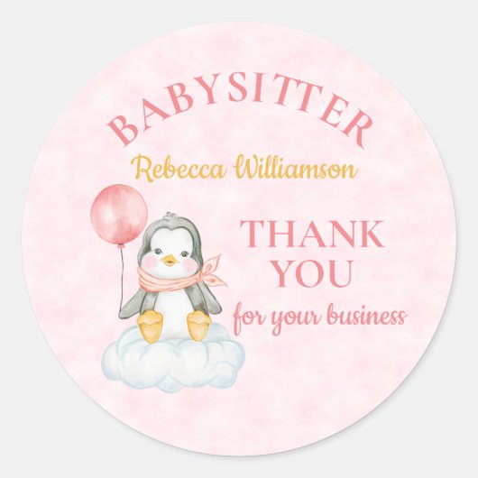 Babysitter Dank je wel Cute Penguin Ronde Sticker (Voorkant)