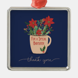 Babysitter Dank Je Wel met Kerst Poinsettia's Metalen Ornament