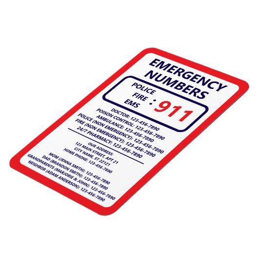 Babysitter Emergency Numbers List Contact Info Magneet (Linkerzijde)