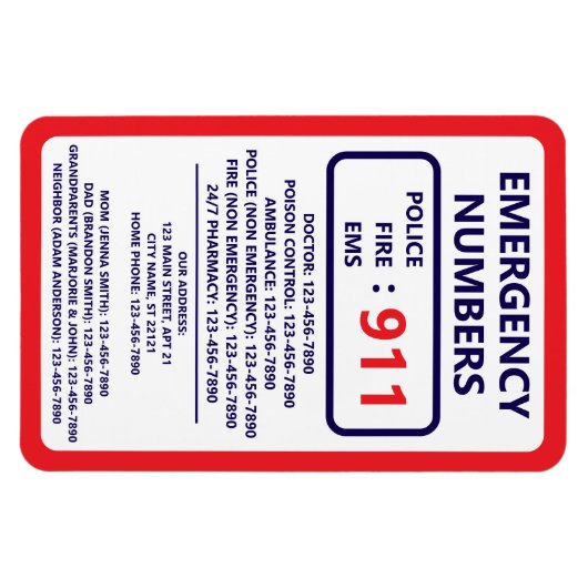 Babysitter Emergency Numbers List Contact Info Magneet (Horizontaal)