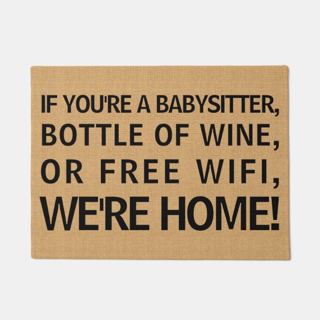 Babysitter Fles of Wine Free Wifi We zijn thuis Deurmat (Voorkant)