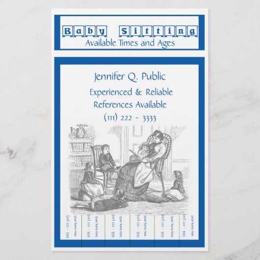 Babysitter Flyer met saaie tabletten Briefpapier (Voorkant)