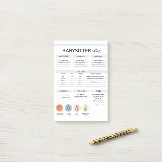 Babysitter Informatie Notities Post-it® Notes (Op bureau)