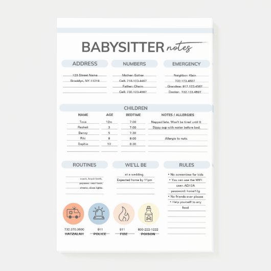 Babysitter Informatie Notities Post-it® Notes (Voorkant)