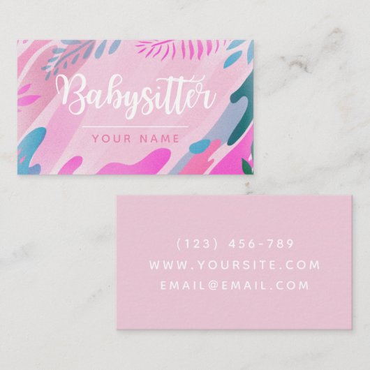 Babysitter kalligrafie Modern Greenery Leaf Visitekaartje (Voorkant / Achterkant)