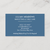 Babysitter Kind Kinder Zorg Schattige Blauw Visitekaartje (Achterkant)