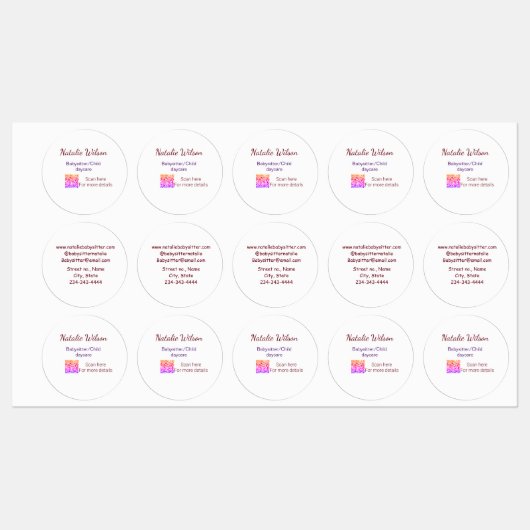 Babysitter kind kinderopvang nanny toevoegen naam  labels (Vel)