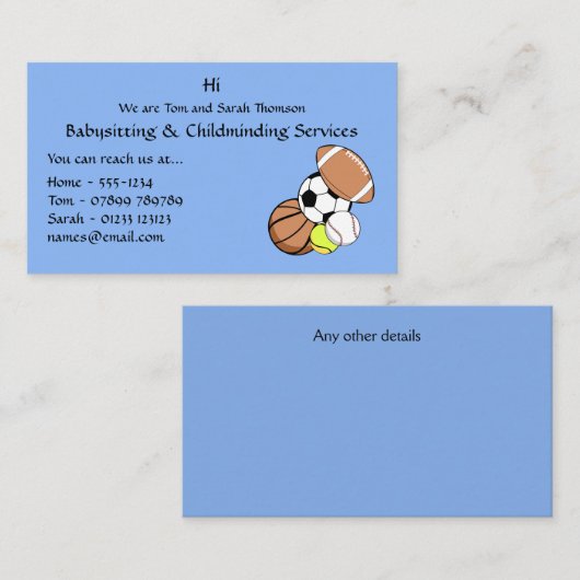 Babysitter, Kinderopvang Contact Visitekaartje (Voorkant / Achterkant)