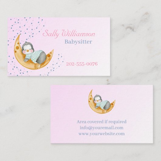 Babysitter Kinderopvang Nanny Leuke Pinguïn Visitekaartje (Voorkant / Achterkant)