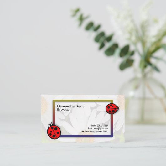 Babysitter Ladybug Daisy Photo Lijst Visitekaartje (Staand voorkant)