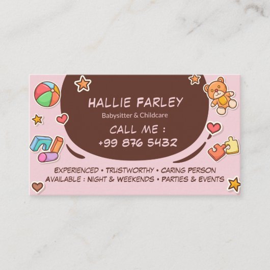 babysitter | Leuke chocolade stickers Visitekaartje (Voorkant)