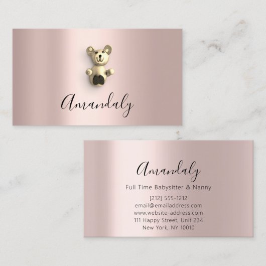 Babysitter Nanny Child Daycare Beer Roos Gold Visitekaartje (Voorkant / Achterkant)