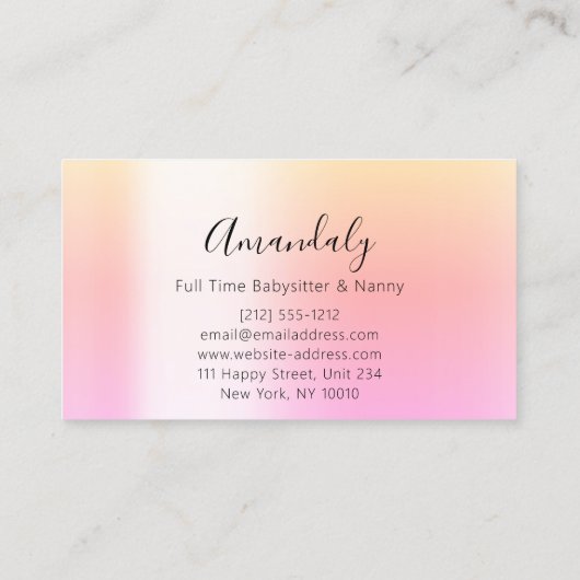 Babysitter Nanny Child Daycare Pink Home Visitekaartje (Achterkant)