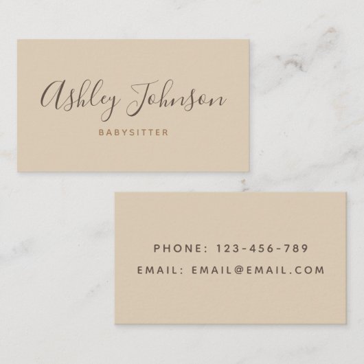 Babysitter Nanny Eenvoudige Schone Niet Foto Paste Visitekaartje (Voorkant / Achterkant)