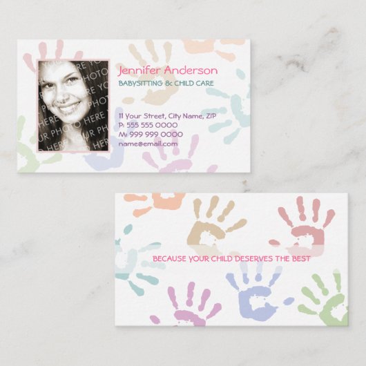 Babysitter Nanny Foto gepersonaliseerd leraar Visitekaartje (Voorkant / Achterkant)