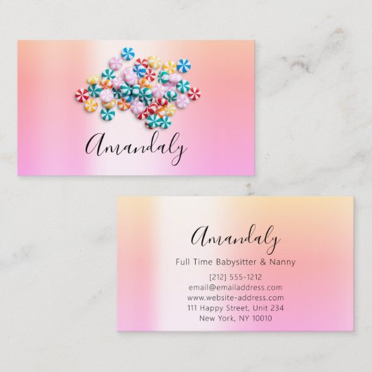 Babysitter Nanny kinderdagverblijf Pastels Gelly Visitekaartje (Voorkant / Achterkant)