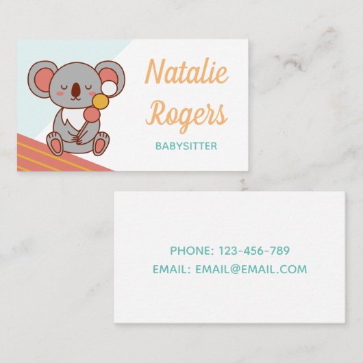 Babysitter Nanny Kinderen Schattige Kawaii Koala V Visitekaartje (Voorkant / Achterkant)
