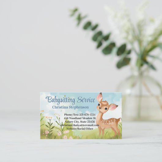 Babysitter Nanny Kinderopvang Waterverf Baby Deer Visitekaartje (Staand voorkant)